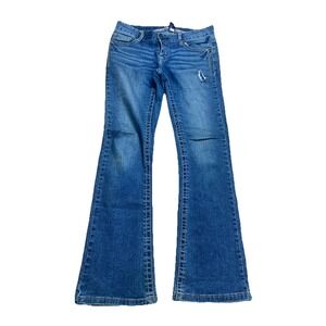 Women's 7 Amethyst Denim Blue Jeans Y2K Bootcut Embellished‎ Pocket Distressed